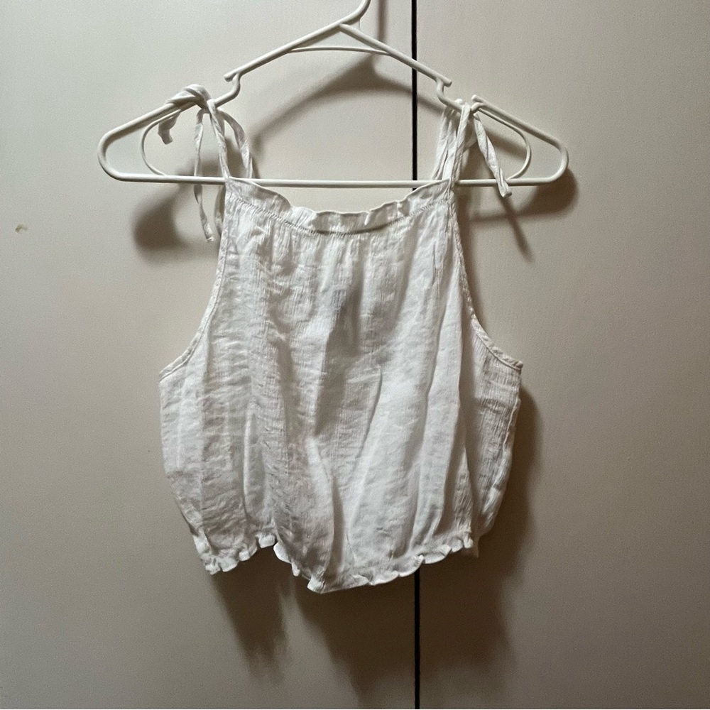 H&M White Sleeveless Crop Shoulder Tie Tank Top